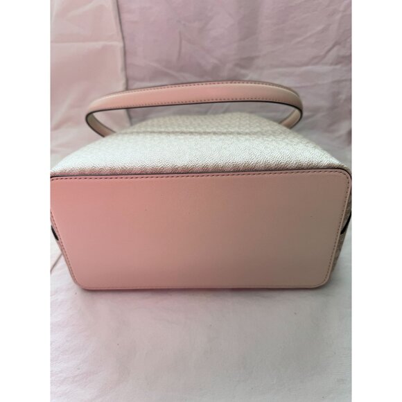 Michael Kors Pratt Medium Bucket‎ Shoulder Bag Pale Gold Leather Logo Stripe - Picture 7 of 7